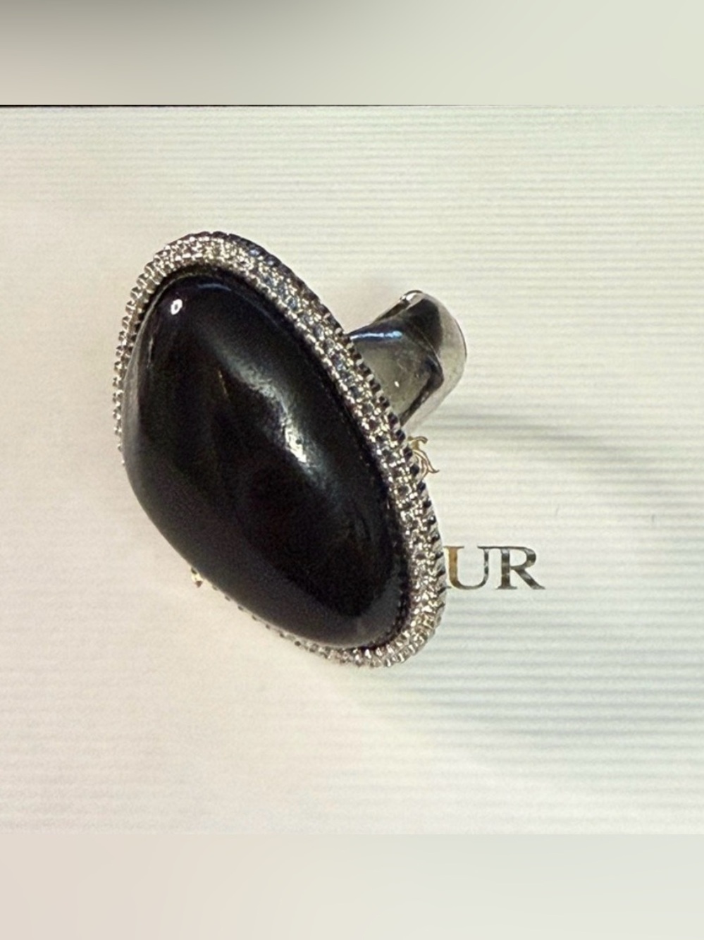 Onyx Statement Ring with Pavé Halo